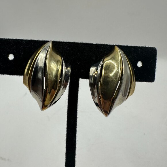 Gold & Silver-Tone Clip-On Earrings Retro Style - Picture 1 of 3